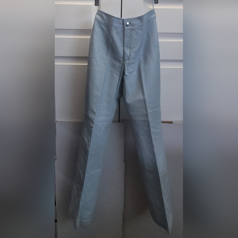 Mexx Soft Lambskin Leather Powder Blue Mid Rise Pants